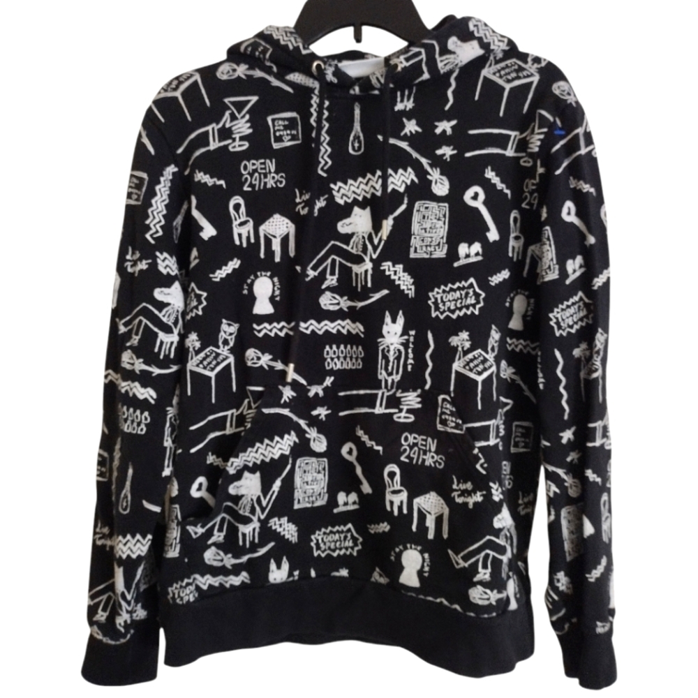 Wesc Mike Monsters illustrated black and white hoodie unisex medium large